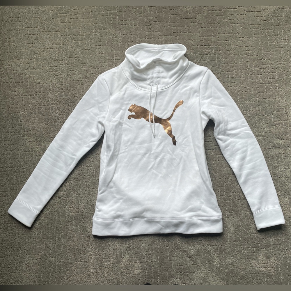 Puma white sweatshirt with rose gold logo